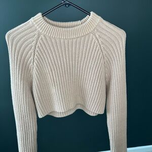 ZARA Light Brown Ribbed Knit Cropped Sweater